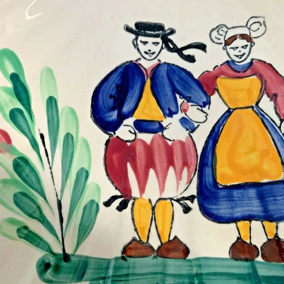 Shell Shape Dish Hand Painted Peasant Country Couple Faience Bretagne Fran… - Picture 4 of 10